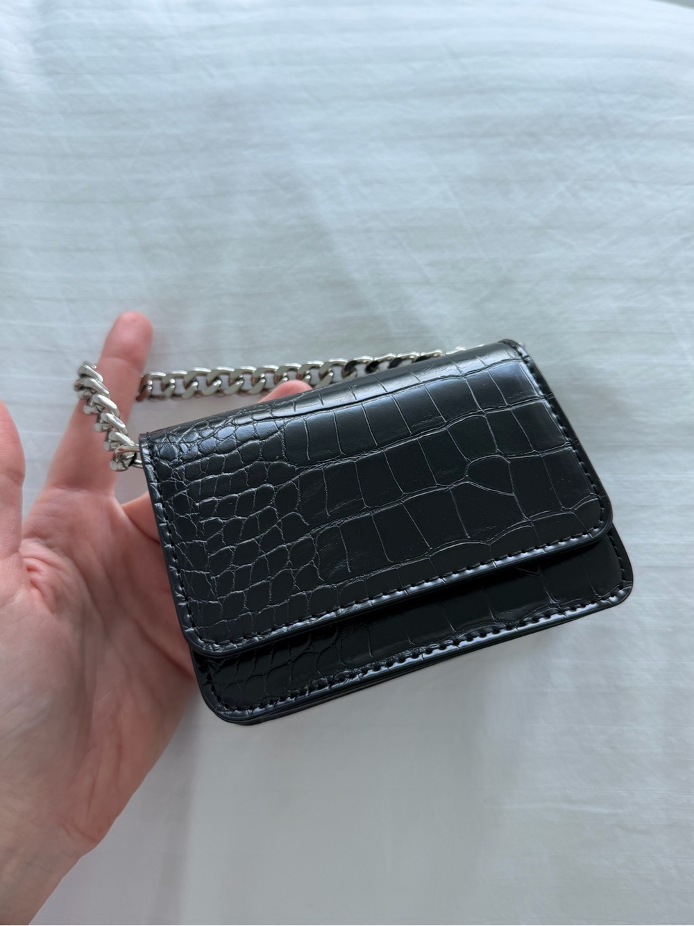 Black Croc Embossed Mini Chain Shoulder Bag